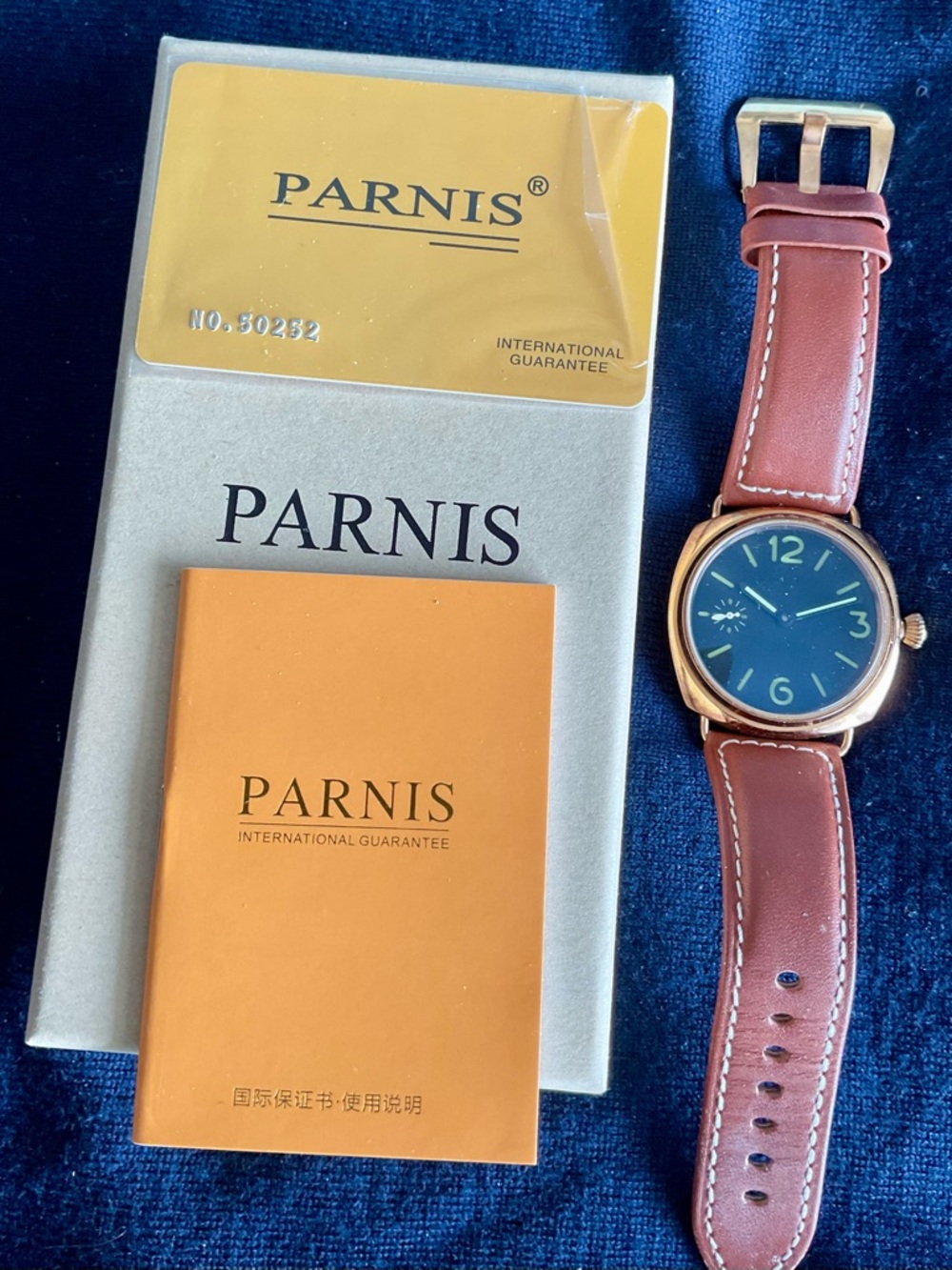 EUC Rose Gold Mechanical Parnis w Box/Manual Seconds at 9:00